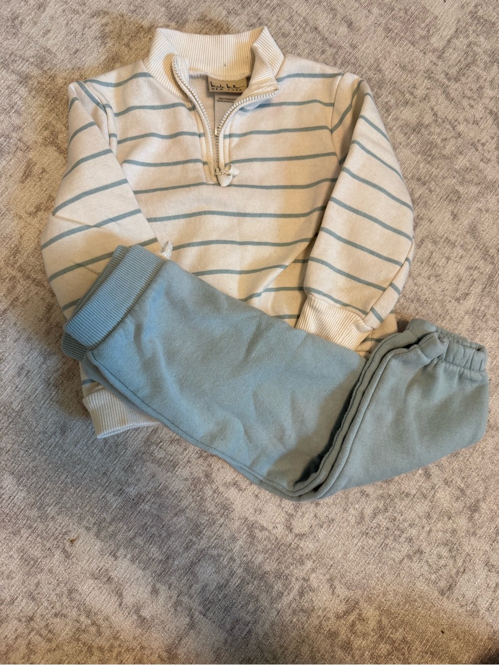Little Bipsy Cream & Light Blue Striped Half-Zip Sweater with Light Blue Joggers